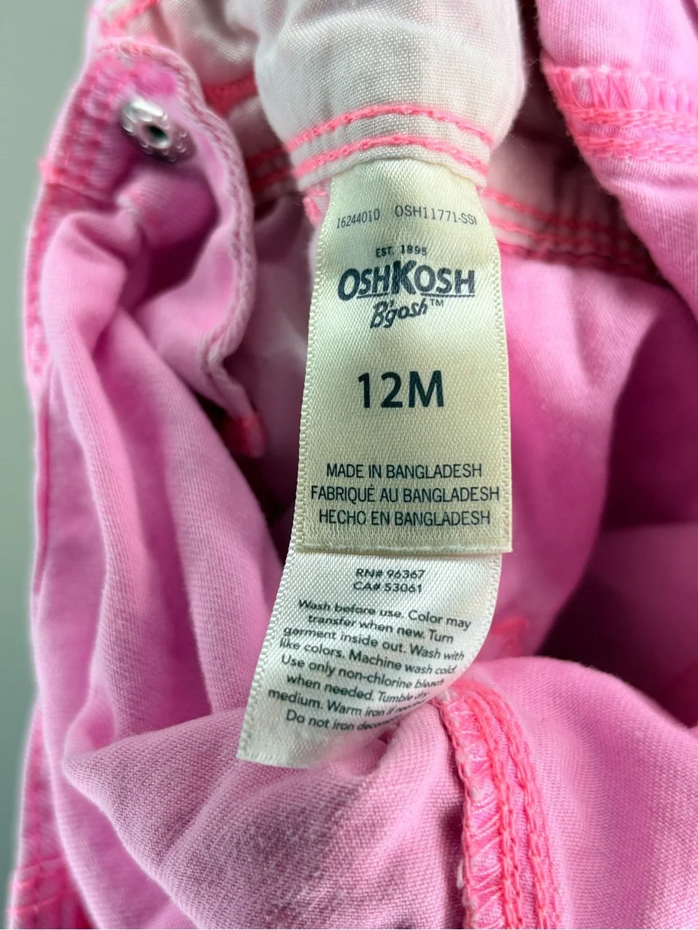OshKosh B'gosh Pastel Pink Heart Short Summer Denim Overalls 12M